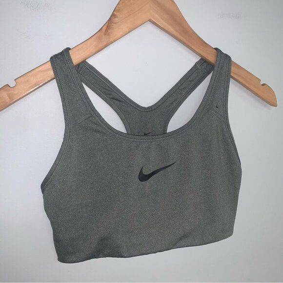 Nike Sports Bra Women’s Size Small Smoke Grey‎ Black Swoosh Logo Dri-fit - Picture 3 of 10